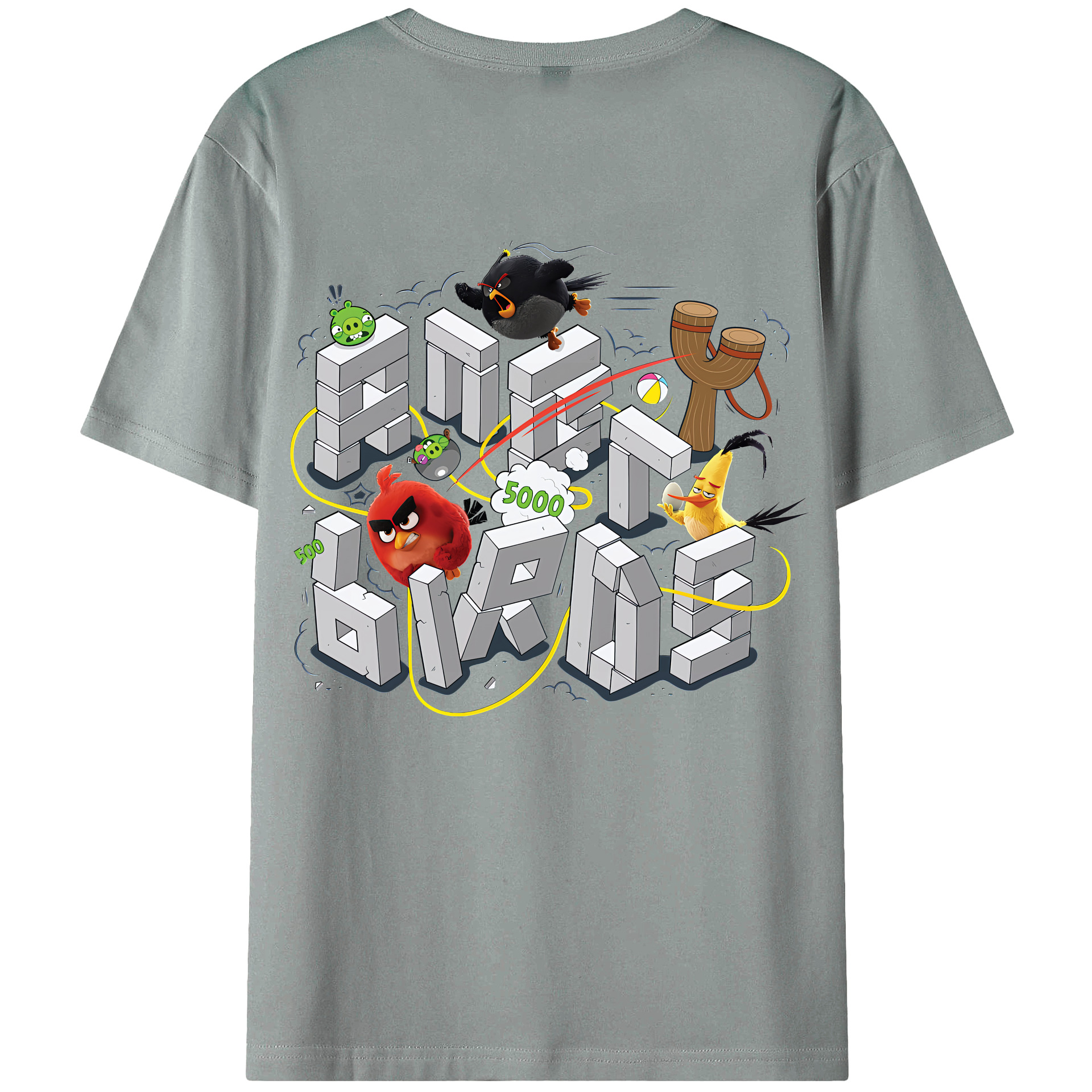 （画像用） Angry Birds アングリーバード 綿100％ メンズ半袖Tシャツ（バックプリント） 通気性